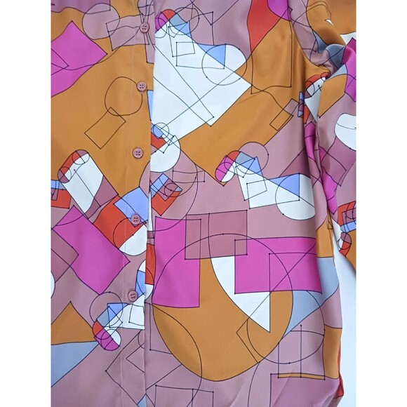 OVI Bright Geometric Mod Print Blouse Balloon Sleeve Sz L - Picture 5 of 8